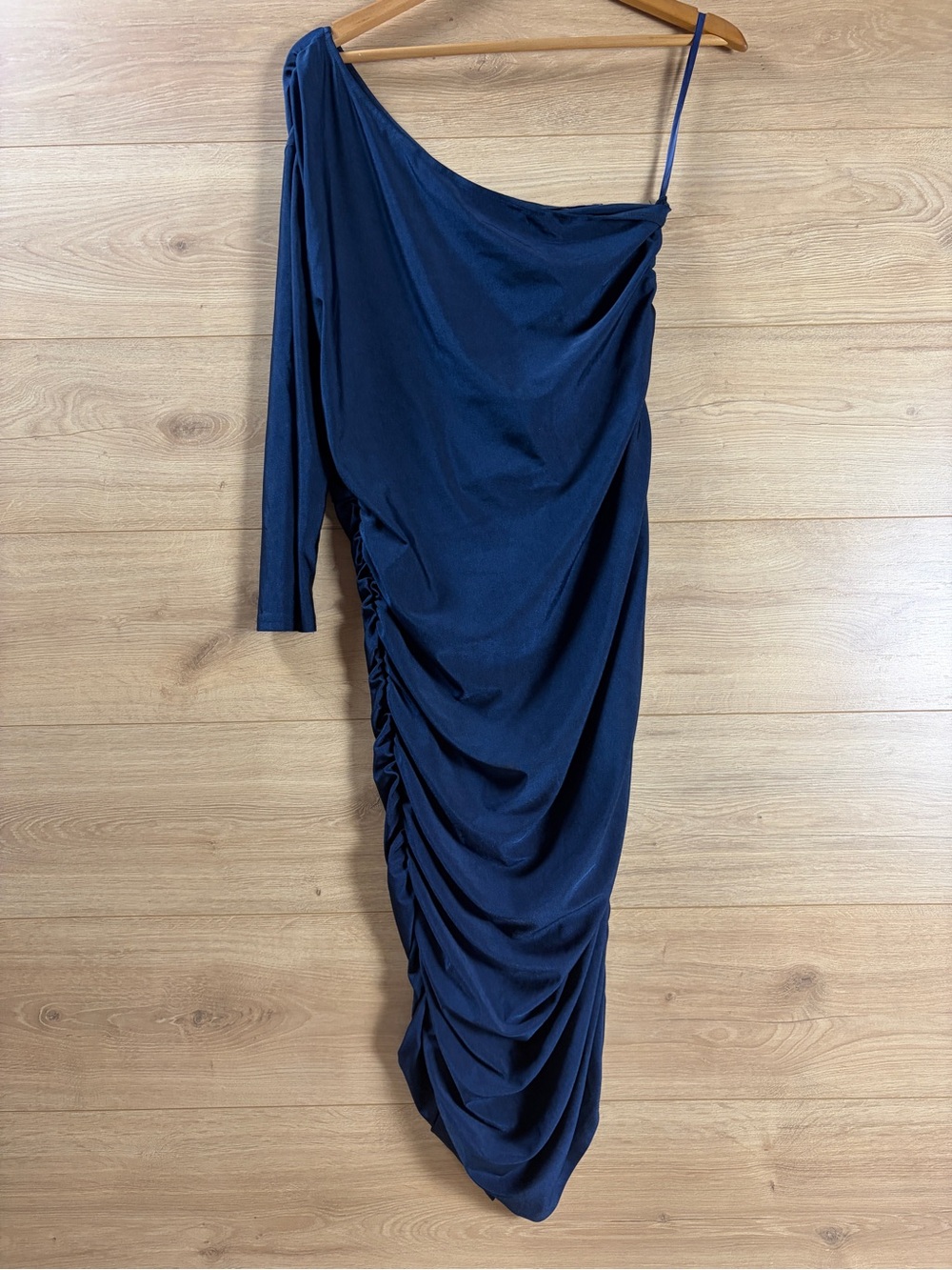 AX Paris One-Shoulder Navy Ruched Dress